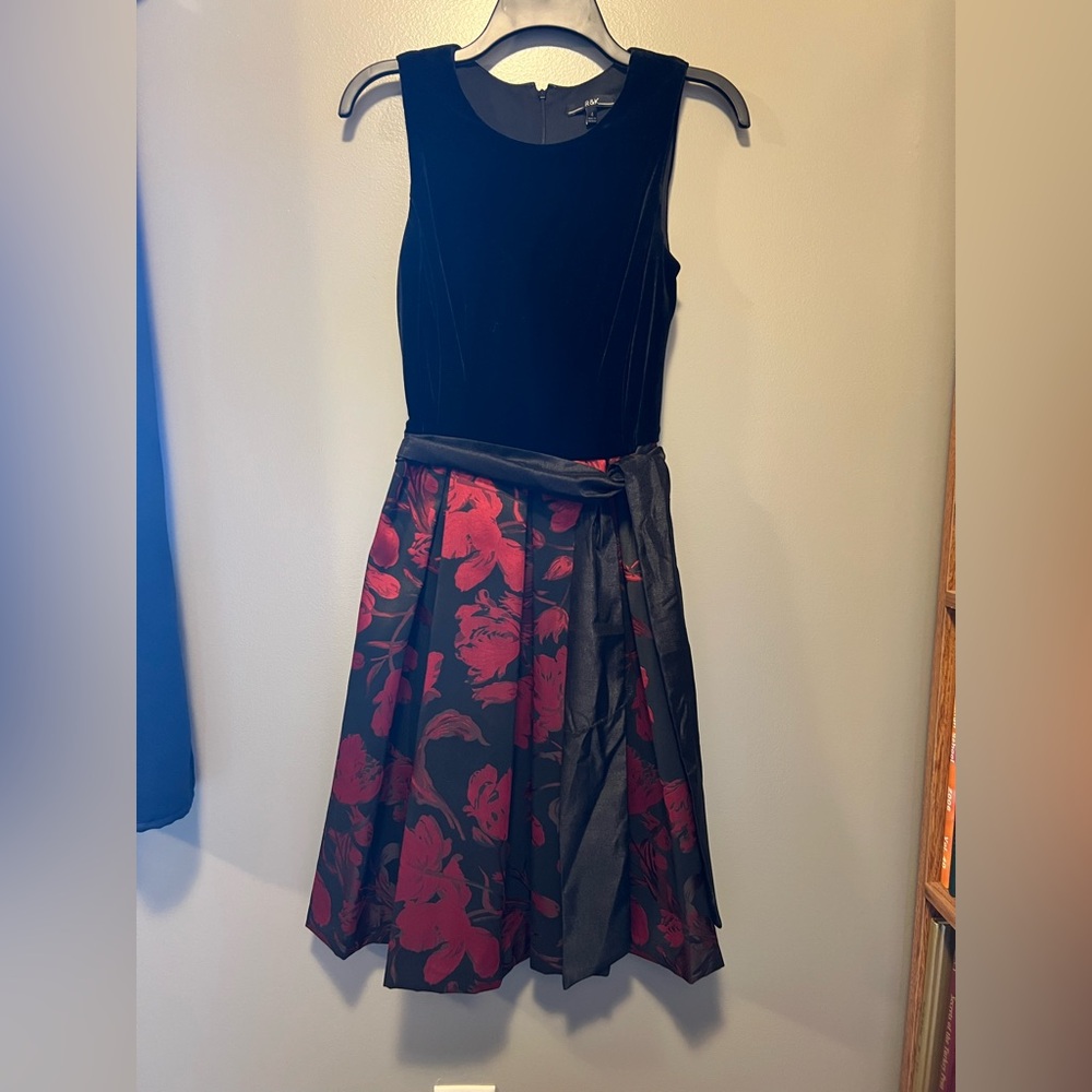 R&K Black and Red Floral knee length Dress